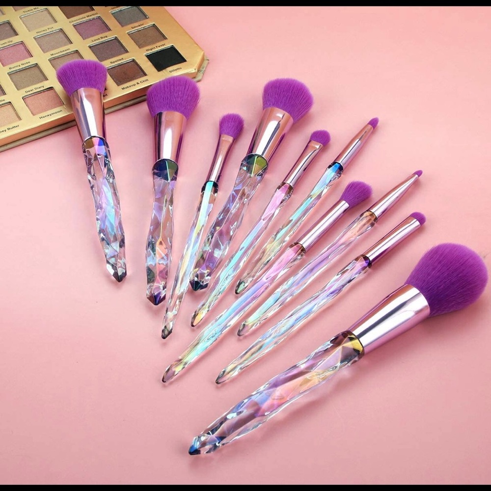 10 piece crystal and purple make up brushes